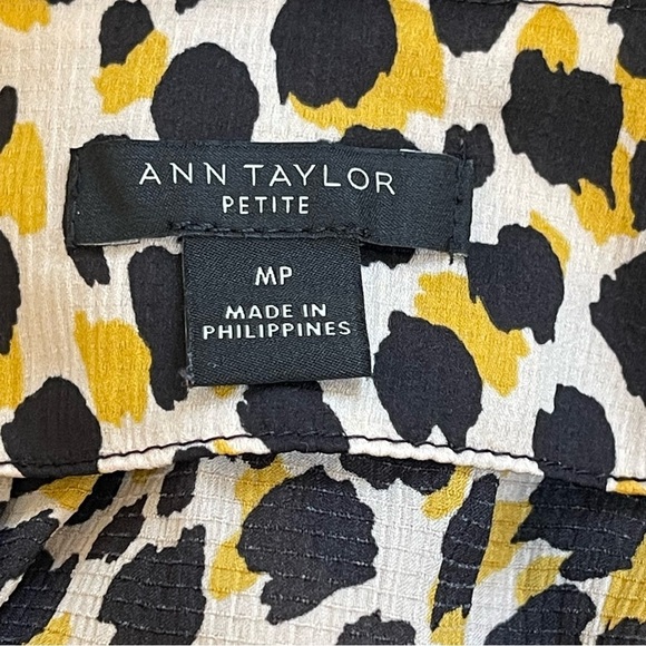 Ann Taylor Petite MP Leopard Animal Print Puff Sleeve Blouse Yellow Black - Picture 9 of 11